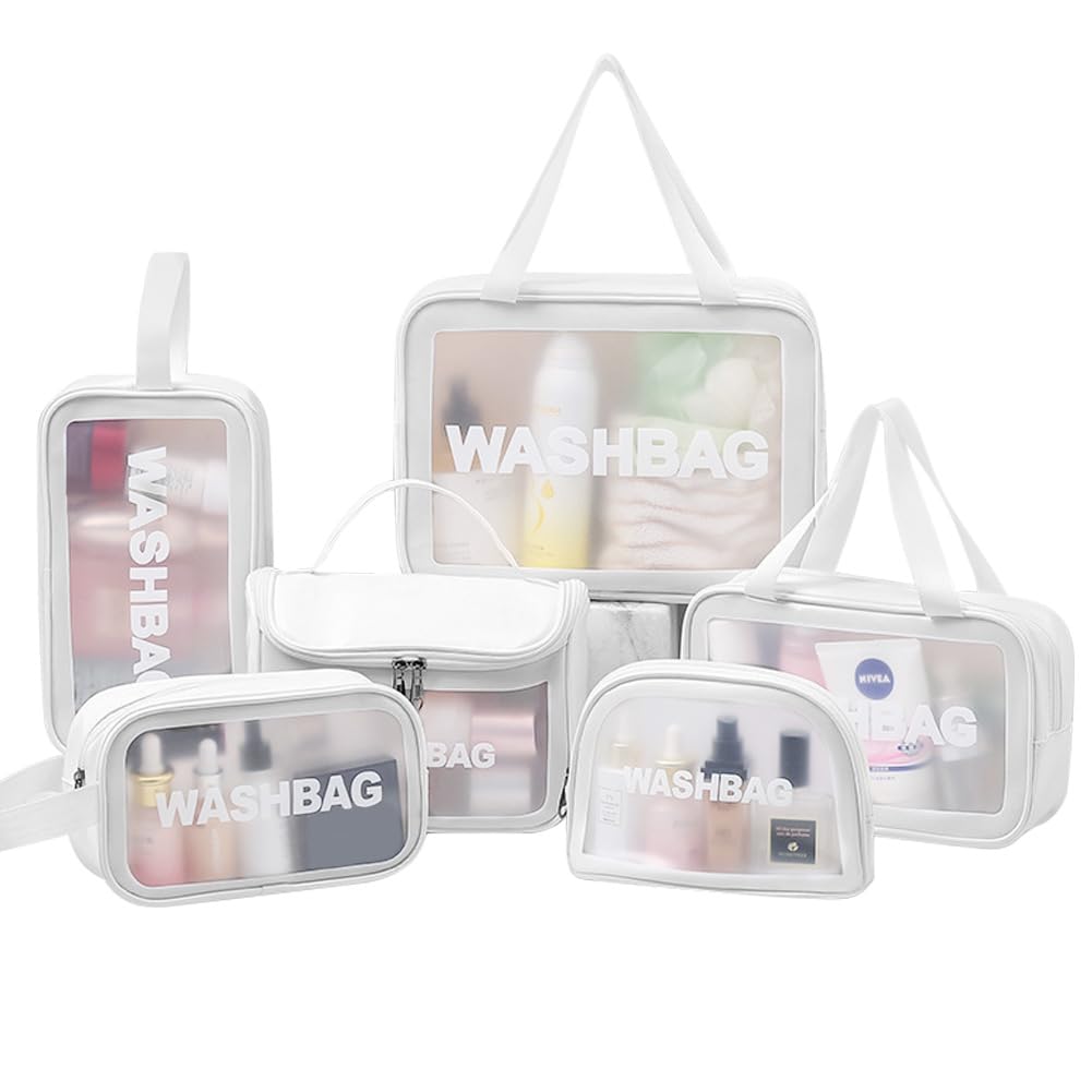 3PCS Clear Toiletry Bag, Wash Bag, Clear PU Makeup Bags, Waterproof Toiletry Travel Bags with Zipper Handle, Portable Airport Cosmetic B-ag for Travel Bathroom Men Women(Blue)