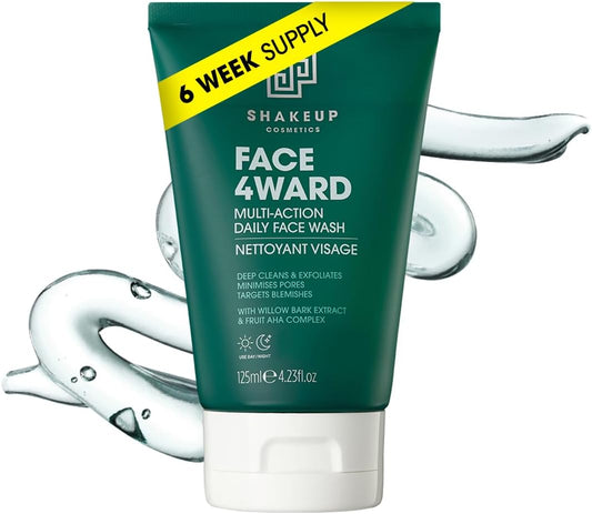 Shakeup Cosmetics Mens Face Wash, Deep Cleans & Exfoliates. Vegan with Willow Bark Extract & Fruit AHA Complex, Suitable for Day & Night, 125ml. Aka. FACE4WARD DAILY FACE WASH