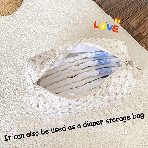 Aucuu Cotton Makeup Bag, Portable Travel Cosmetic Bag, Large Capacity Floral Toiletry Bags, Quilted Wash Bags Organizer for Women Girls