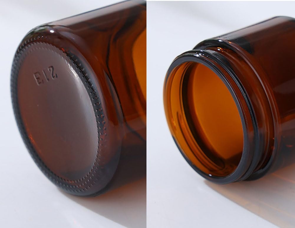 2 Packs 150ml /5 Oz Empty Amber Glass Jars Cosmetic Jar with Black Grain Lid and Inner Liner Refillable Cosmetic Makeup Face Mask Facial Cream Balm Lotion Storage Container Craft Candle Making