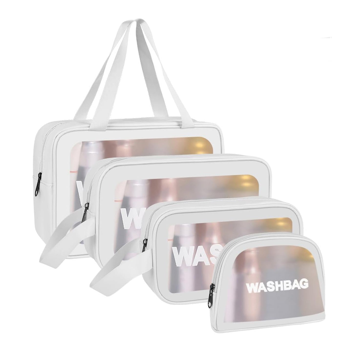 3PCS Clear Toiletry Bag, Wash Bag, Clear PU Makeup Bags, Waterproof Toiletry Travel Bags with Zipper Handle, Portable Airport Cosmetic B-ag for Travel Bathroom Men Women(Blue)