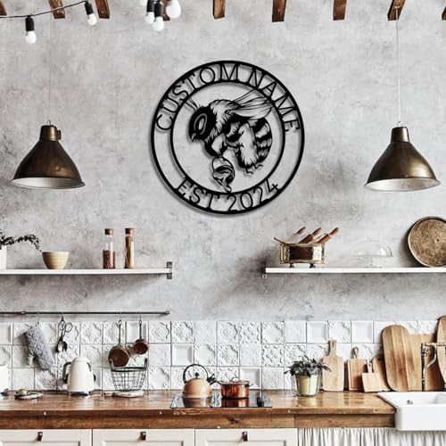 Custom Honey Bee Metal Wall Sign, Personalized Metal Bee Decor, Bee Garden Art, Gift for Bee Keeper, Bee Farm Sign, Gardener Decor, Bee Art (Bee M)