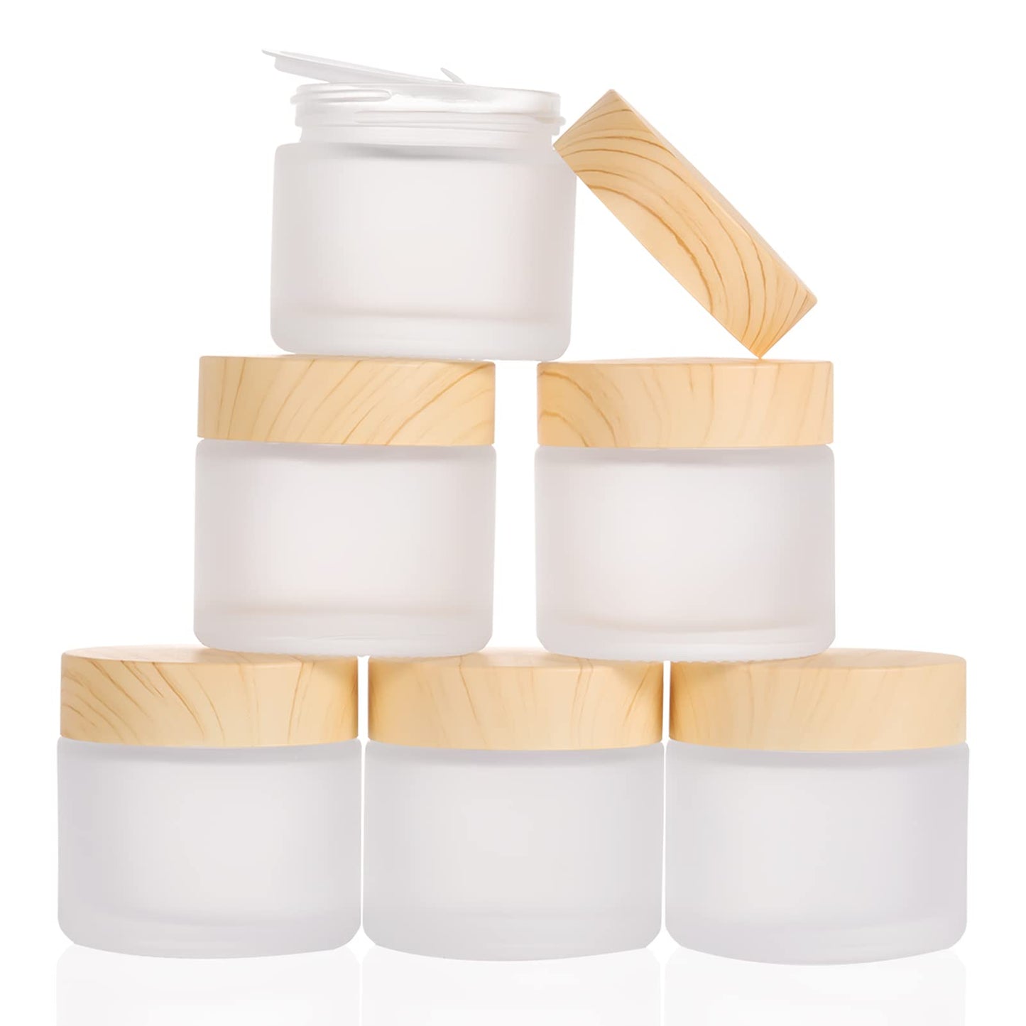 6 Pack Glass Jars,15ml Empty Frosted Refillable Sample Bottle Cosmetic Face Cream Jar Pot Bottle Container Holder Case with Screw Cap Lid and Liners