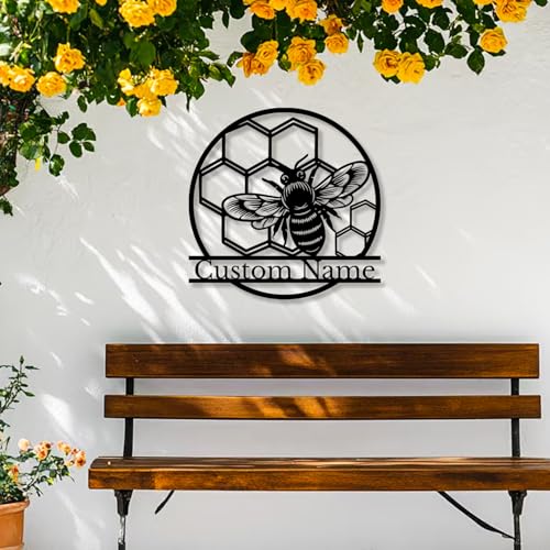 Custom Honey Bee Metal Wall Sign, Personalized Metal Bee Decor, Bee Garden Art, Gift for Bee Keeper, Bee Farm Sign, Gardener Decor, Bee Art (Bee M)