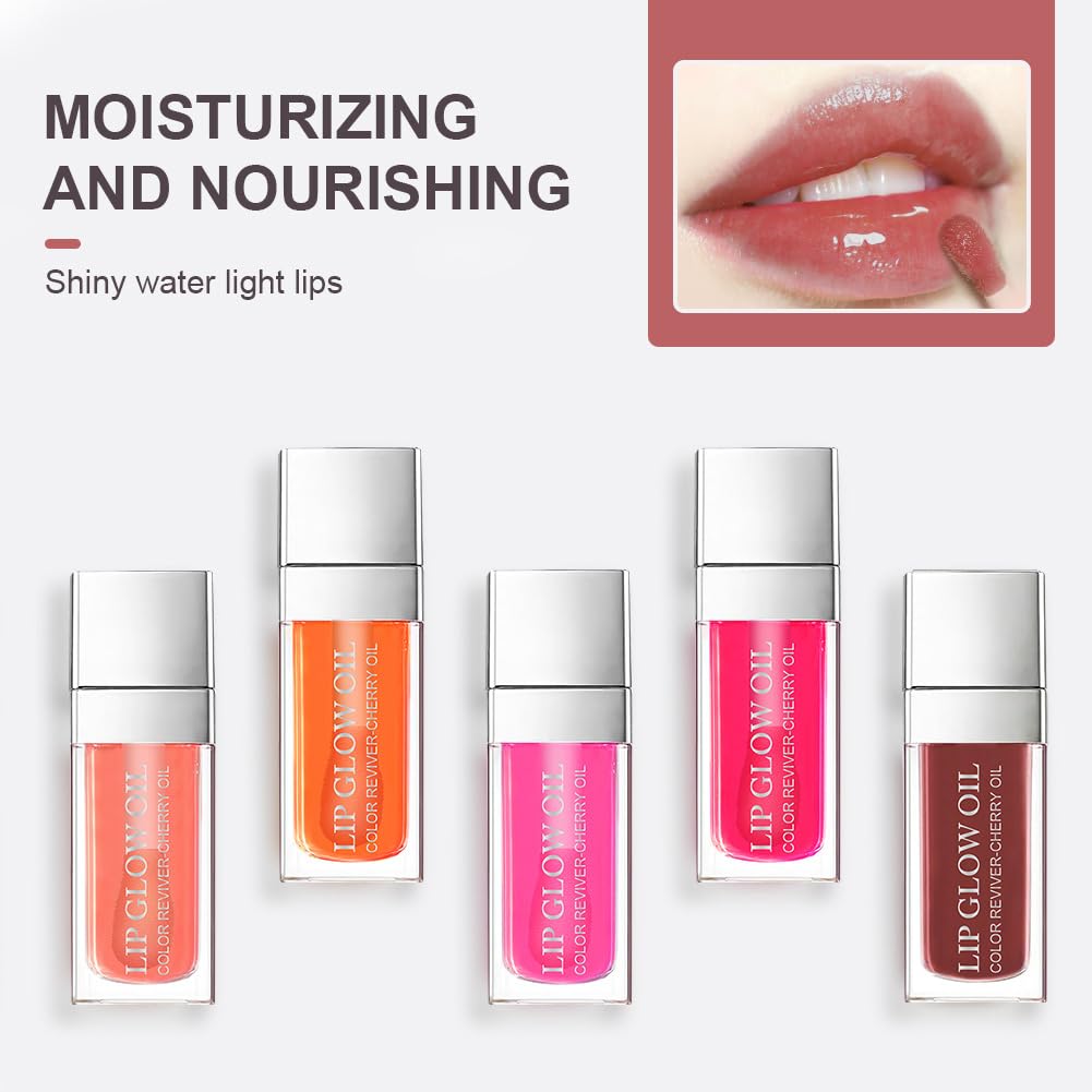 AOOWU Plumping Lip Oil Tinted, Moisturizing Lip Oil Long Lasting Nourishing Lip, Hydrating Lip Gloss Tint Lipstick for Women, Glitter Shine Liquid Lipstick, Lip Glaze Makeup Cosmetic
