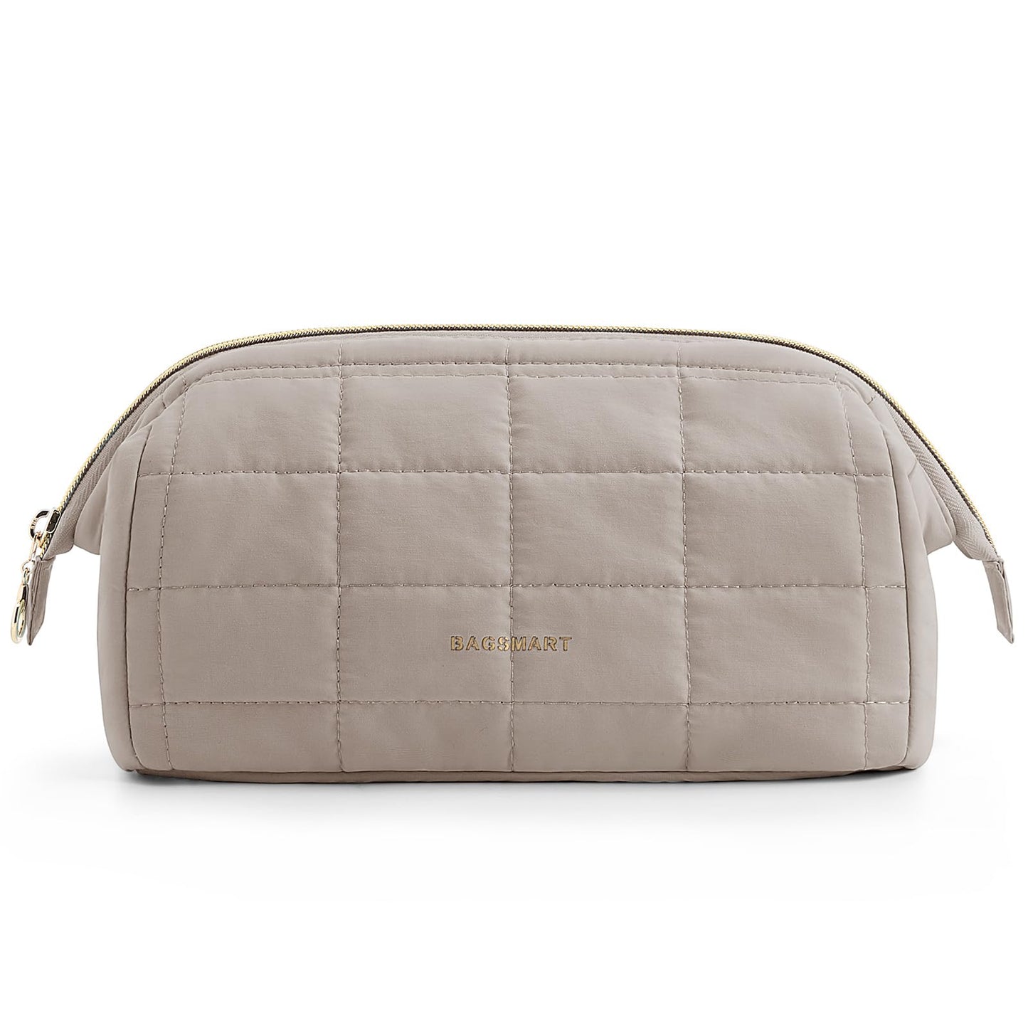 BAGSMART Makeup Bag Travel Cosmetic Bag, Puffy Padded Make Up Bags for Women, Large Capacity Wide-Open Travel-Size Toiletries Pouch, Purple