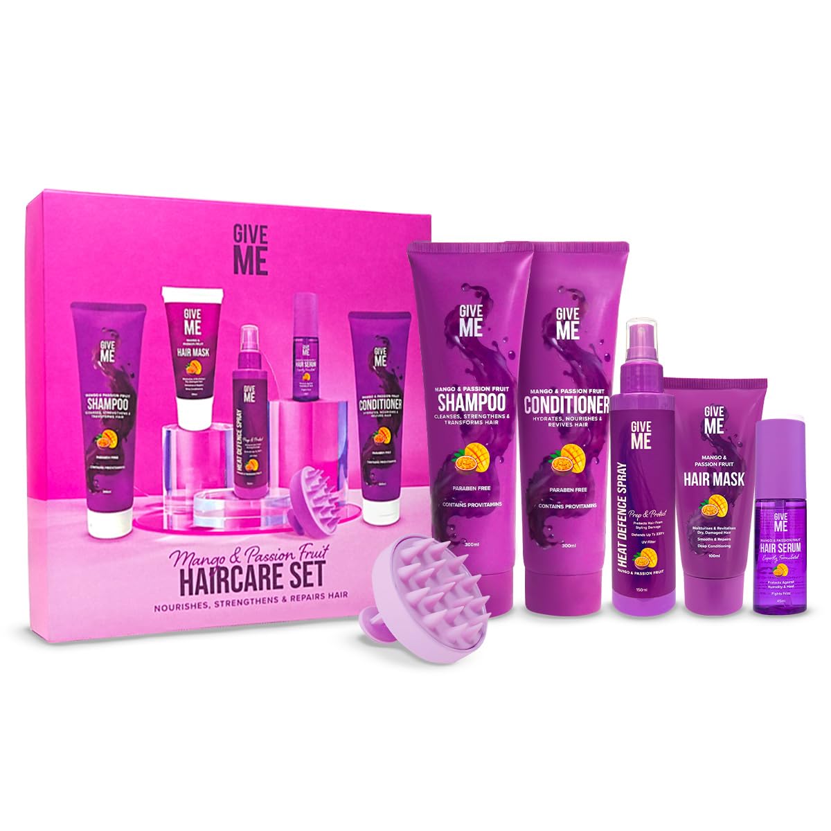 Give Me Cosmetics, Shampoo and Conditioner Sets, with Hair Mask, Heat Defence Spray, Repair Cream, Serum, Detangle Hairbrush, Argan & Coconut Oil, Paraben Free, Haircare Gift Set