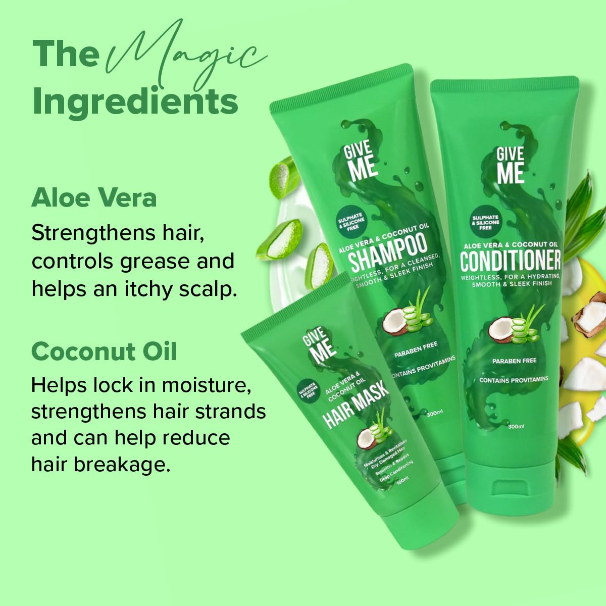 Give Me Cosmetics, Shampoo and Conditioner Sets, with Hair Mask, Aloe Vera & Coconut Oil, for Dry Damaged, Silicone, Sulphate & Paraben Free, Haircare Gift Set for Teenage Girls Women