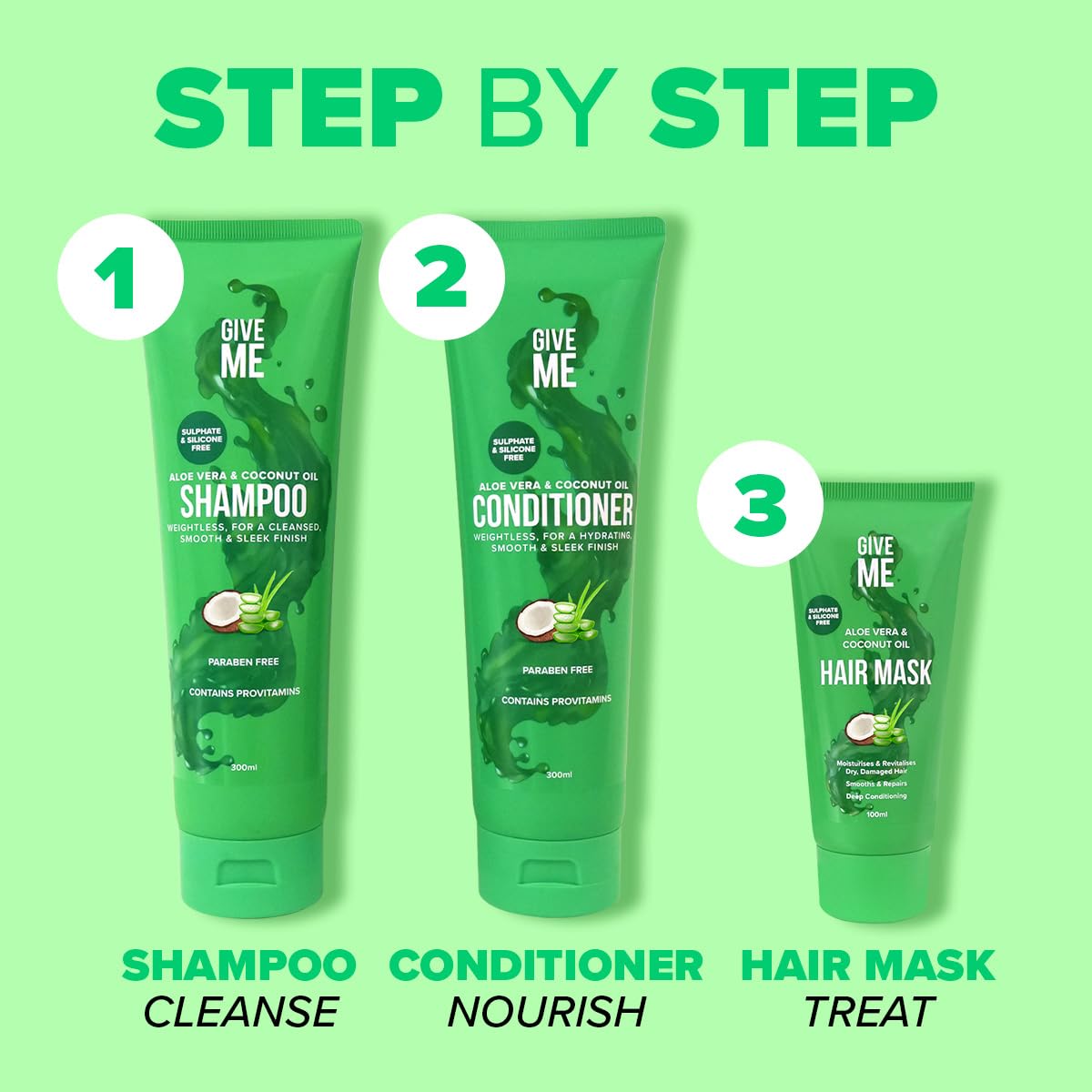 Give Me Cosmetics, Shampoo and Conditioner Sets, with Hair Mask, Aloe Vera & Coconut Oil, for Dry Damaged, Silicone, Sulphate & Paraben Free, Haircare Gift Set for Teenage Girls Women