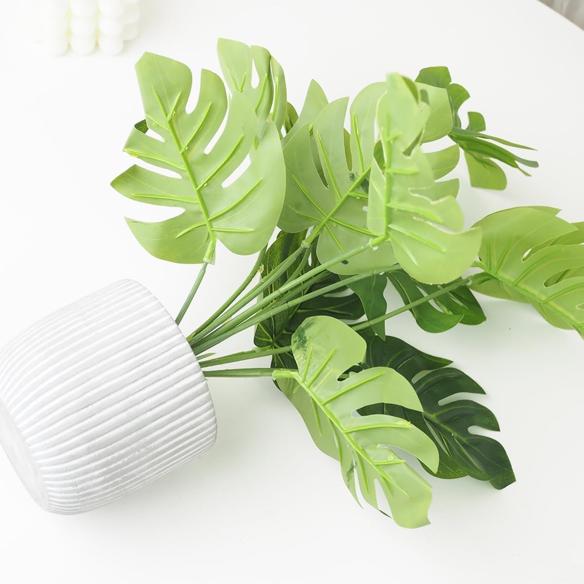 Artificial Plants in Pots, Fake Tropical Palm Tree with Greenery Leaves Stems,32CM Tall Taxu Plant for Office Desk Shelf,Garden,Home,Bathroom,Windowsill Decor