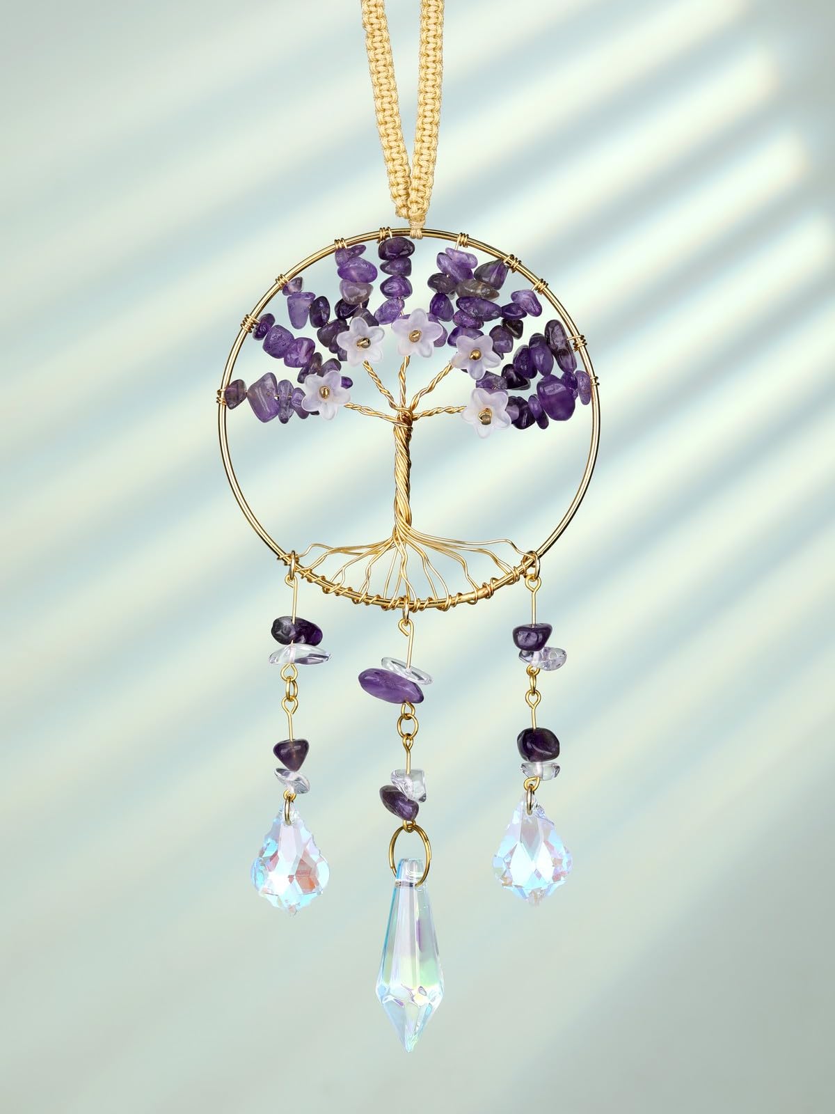 JOVIVI Chakra Tree of Life Crystals Suncatcher Hanging Ornaments Gifts for Women,Healing Crystal Gemstone Chakra Gifts,Sun Catchers for Windows Home Garden Decor