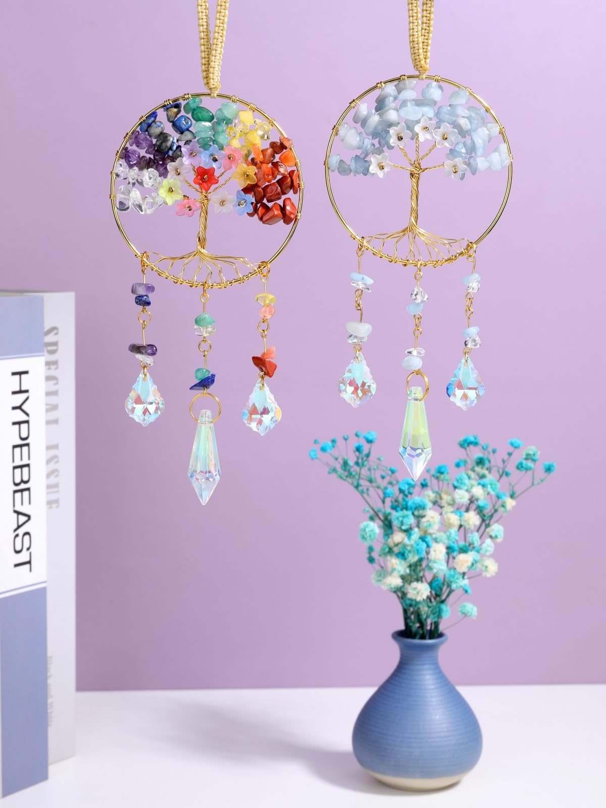 JOVIVI Chakra Tree of Life Crystals Suncatcher Hanging Ornaments Gifts for Women,Healing Crystal Gemstone Chakra Gifts,Sun Catchers for Windows Home Garden Decor