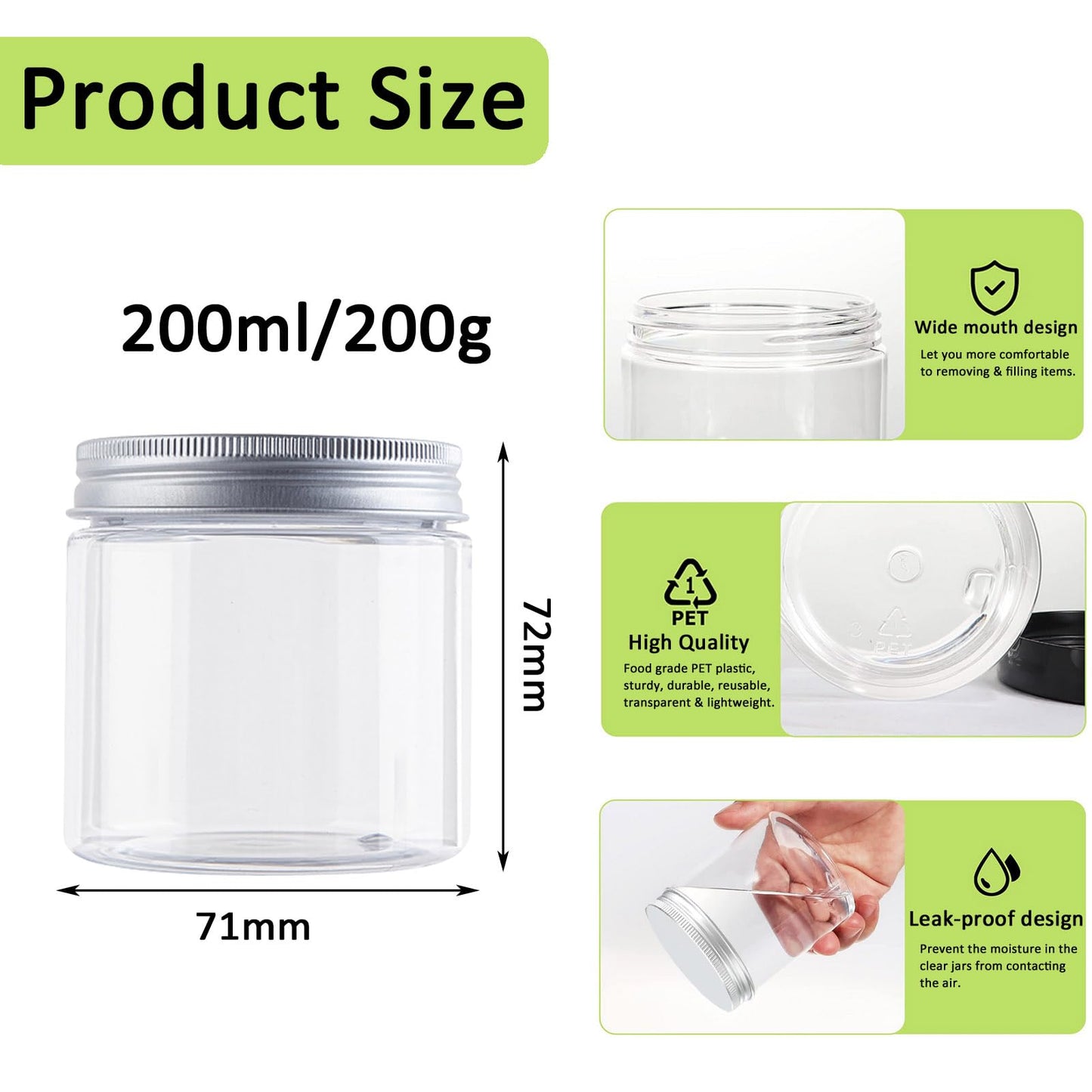 Alledomain 6PCS 100ML Clear Round Cosmetic Containers Cream Jars with Inner Liners & Aluminum Alloy Lids - Travel Jars for Storing Lip, Body Scrub, Lotion, Powder, Ointment, Makeup