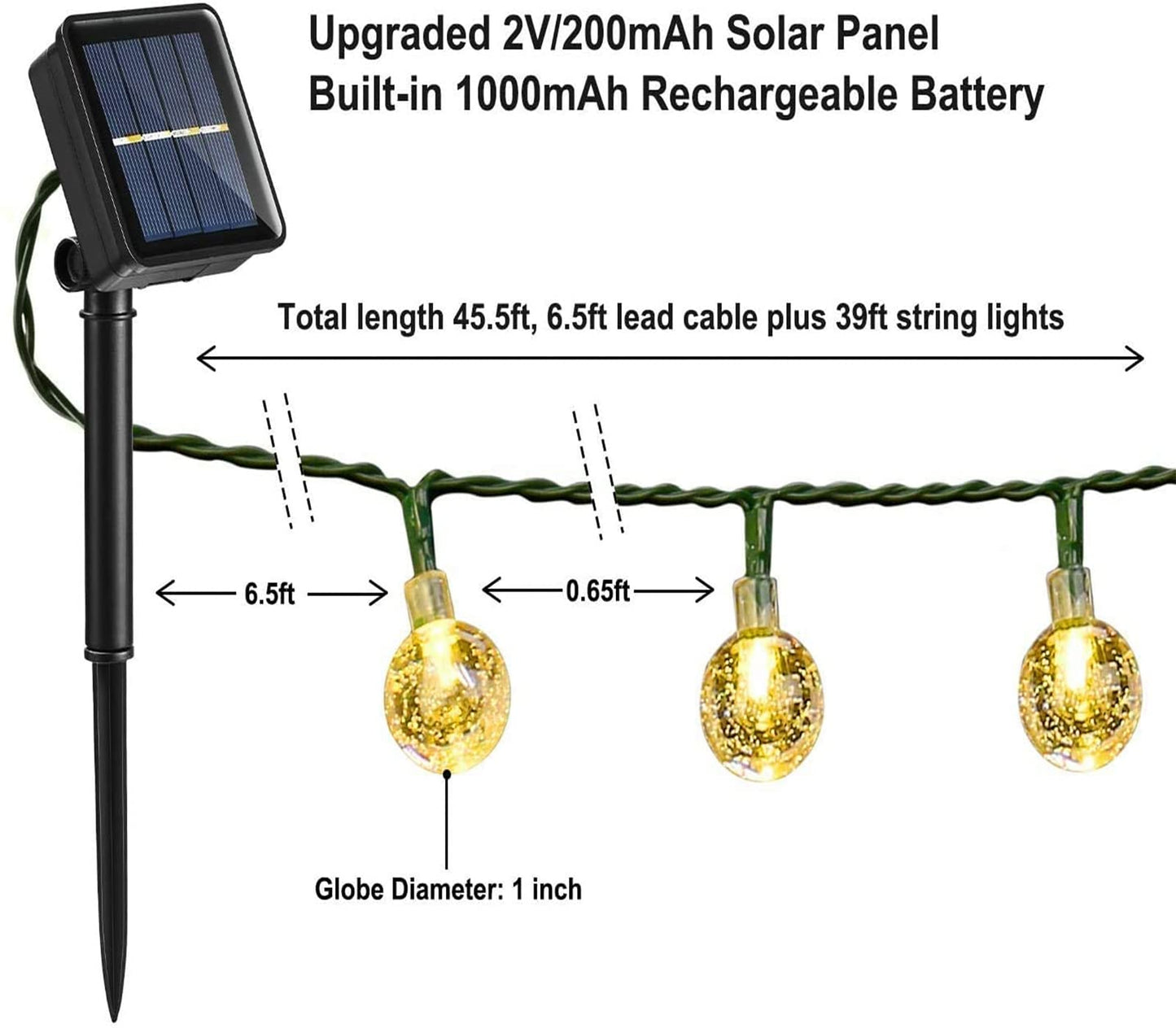 Solar Garden Lights Outdoor, 36ft 60 LED Solar String Lights Waterproof, Solar Powered Crystal Ball Indoor/Outdoor Fairy Lights Decorative for Garden, Patio, Yard, Festival, Parties (White)