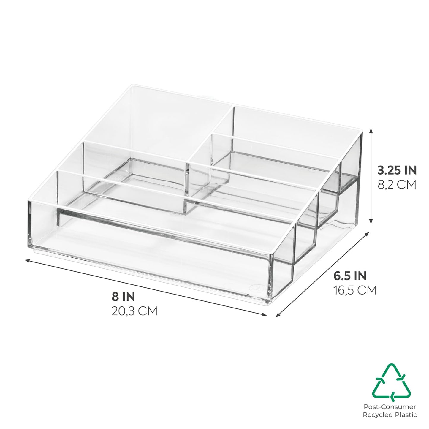 iDesign Storage Drawer from the Signature Series by Sarah Tanno, Rectangular PET Makeup Tray for Beauty Products, Cosmetic Organiser System, Clear/Matte White, 10.2 cm x 20.3 cm x 5 cm