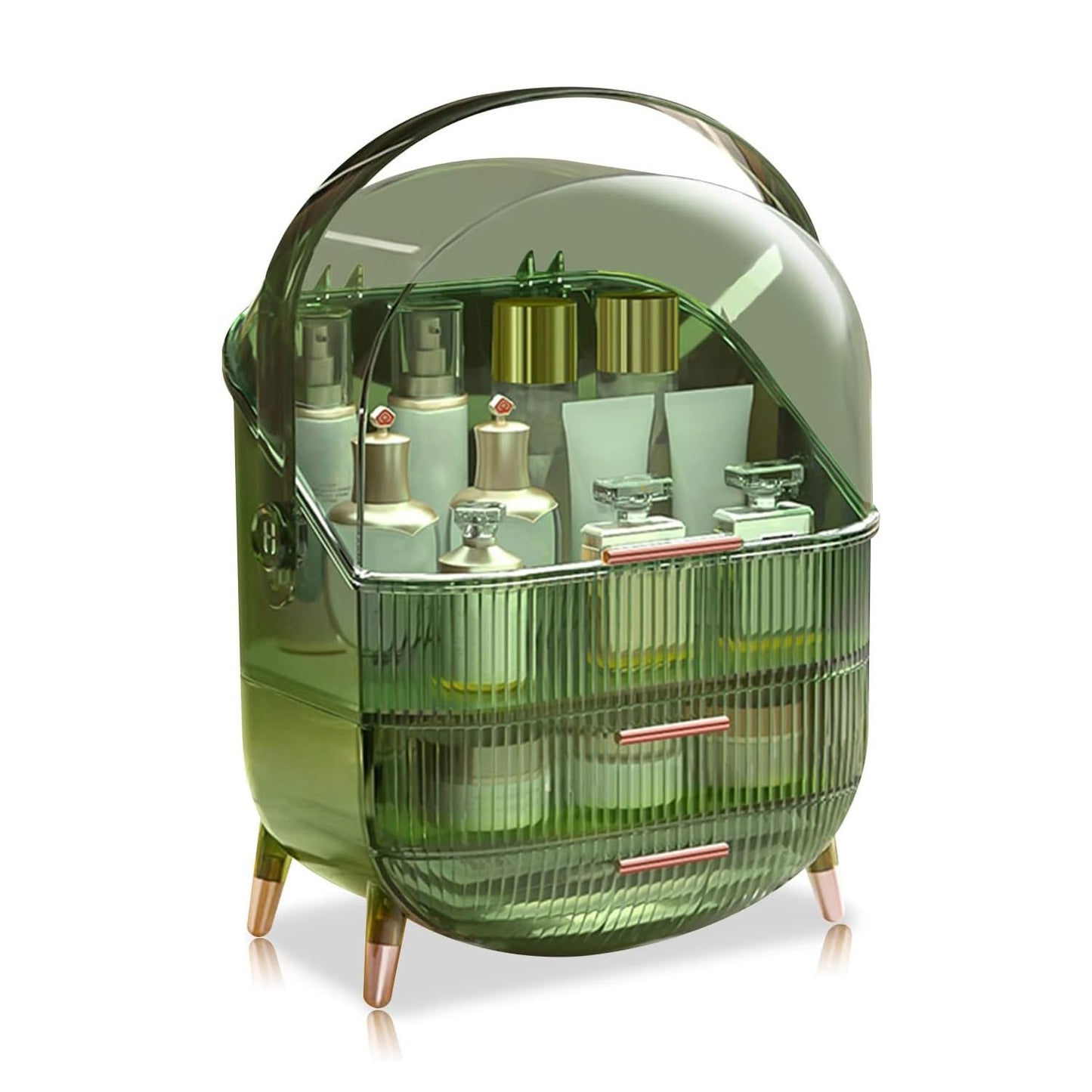 Makeup Organizer Box, Clear Cover Cosmetic Display Case with Two Tier Storage Box and Brush Storage Box, Skincare Organizers for Bathroom Countertop, Bedroom Vanity Desk and Travel (White)