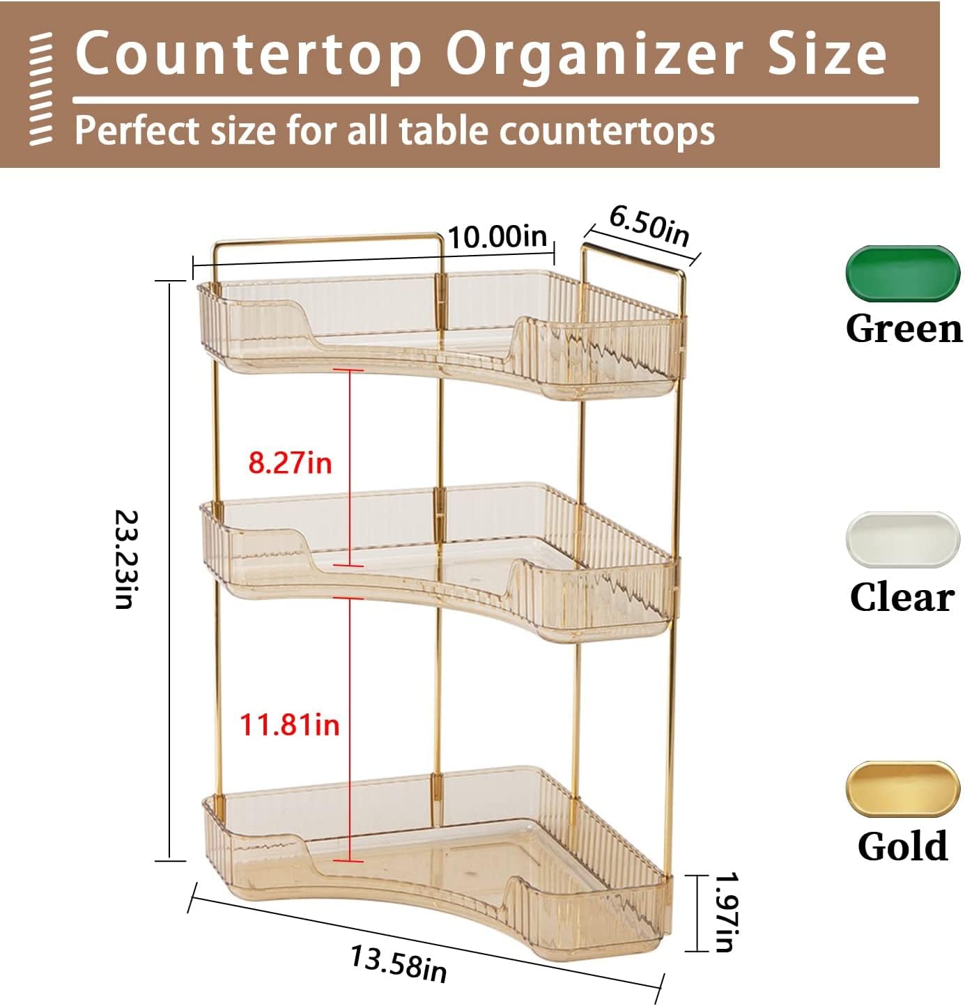 Bingobang Makeup Organiser Corner Trays, 3 Tiers Skincare Cosmetic Organizer Acrylic Large, Storage Tidy for Lipstick, Nail Care, Perfume, Brush, Vanity Dresser, Bedroom, Kitchen, Bathroom(Grey)