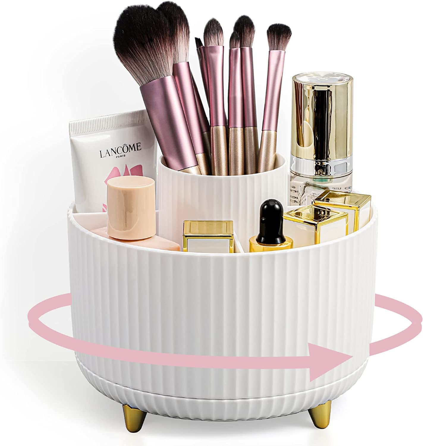 Rotating Makeup Brush Organizer Spinning Make up Brush Stand Holder 5 Slot Decorative Stationery Storage Boxes Cosmetics Display Organiser for Brushes Lipsticks Pencils Comb