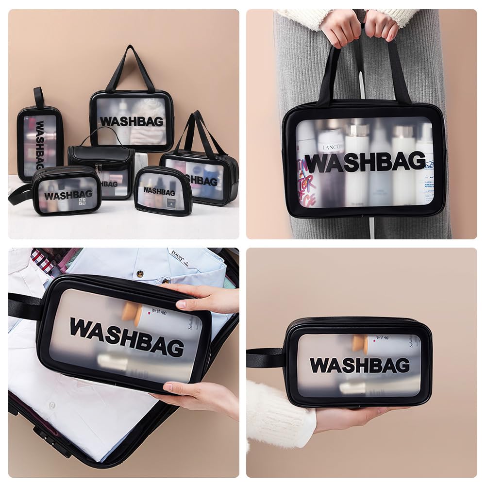 3PCS Clear Toiletry Bag, Wash Bag, Clear PU Makeup Bags, Waterproof Toiletry Travel Bags with Zipper Handle, Portable Airport Cosmetic B-ag for Travel Bathroom Men Women(Blue)