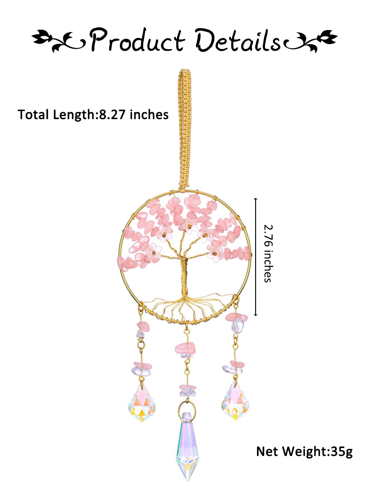 JOVIVI Chakra Tree of Life Crystals Suncatcher Hanging Ornaments Gifts for Women,Healing Crystal Gemstone Chakra Gifts,Sun Catchers for Windows Home Garden Decor