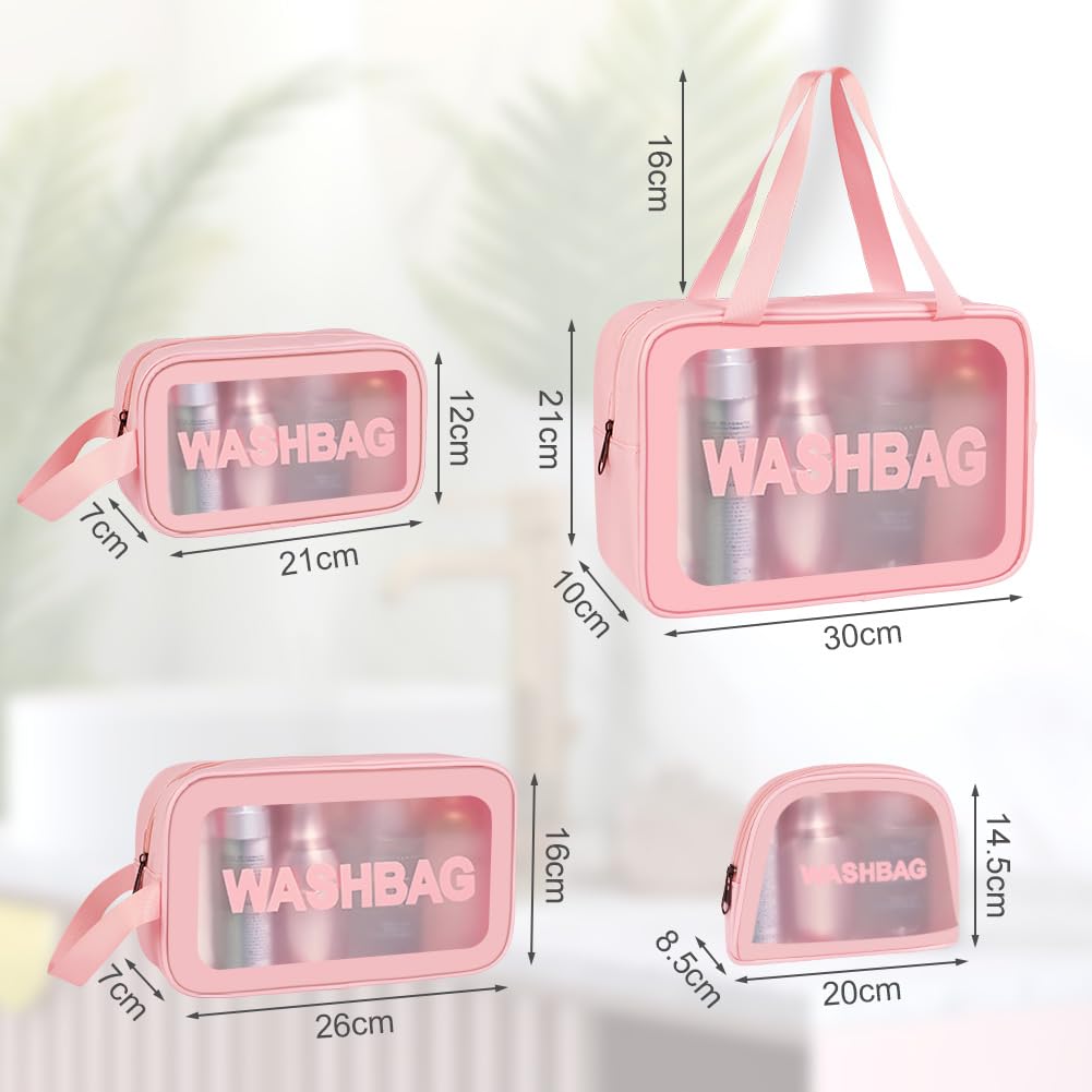 3PCS Clear Toiletry Bag, Wash Bag, Clear PU Makeup Bags, Waterproof Toiletry Travel Bags with Zipper Handle, Portable Airport Cosmetic B-ag for Travel Bathroom Men Women(Blue)