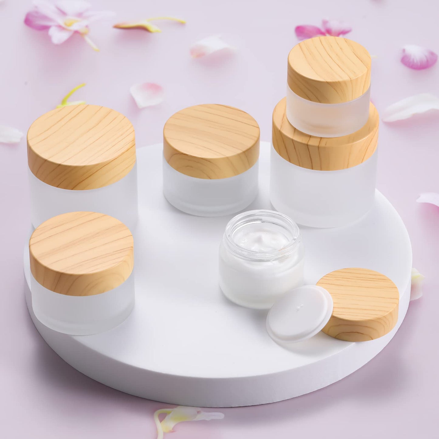 6 Pack Glass Jars,15ml Empty Frosted Refillable Sample Bottle Cosmetic Face Cream Jar Pot Bottle Container Holder Case with Screw Cap Lid and Liners