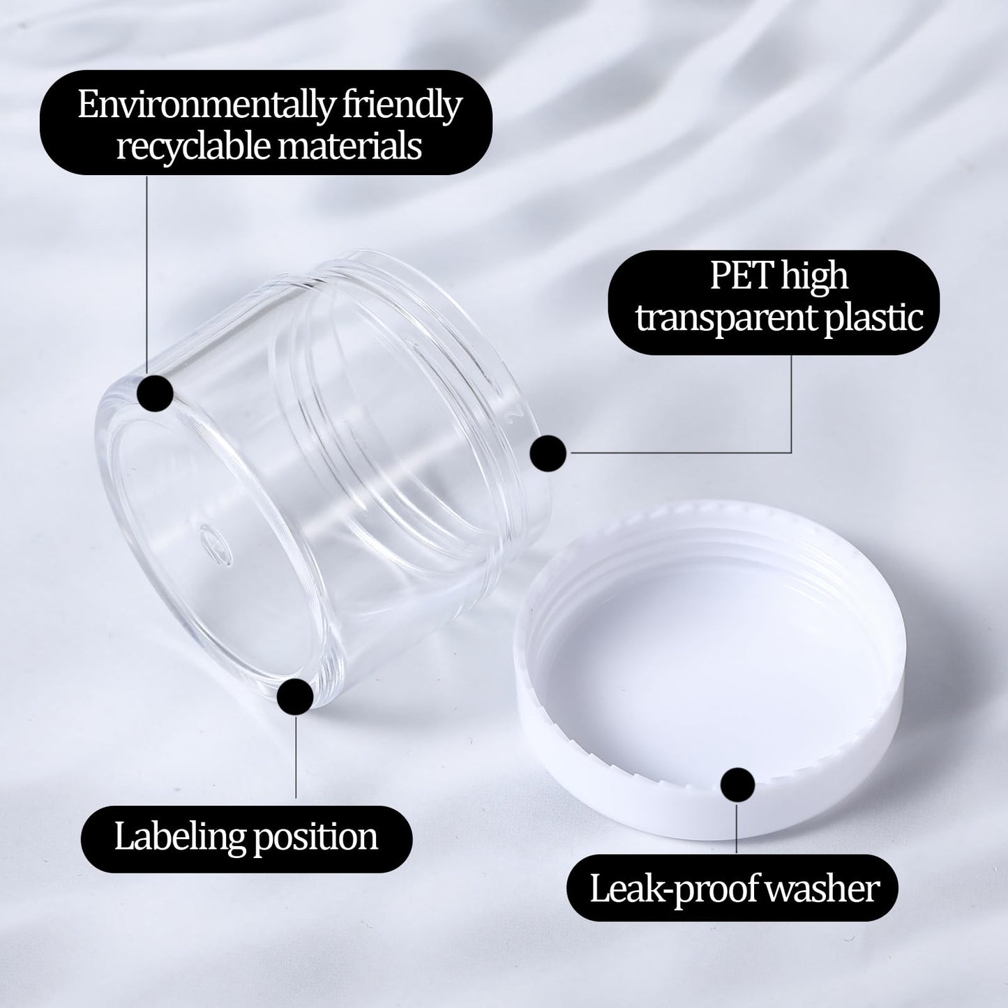 4 Pcs Plastic Cosmetic Cream Jars with Lids - Spatula, Travel-Sized, Leak-Proof, Refillable Makeup Containers, 0.7oz Round Jars for Storage Liquid Oils, Salves, DIY Making (Black)