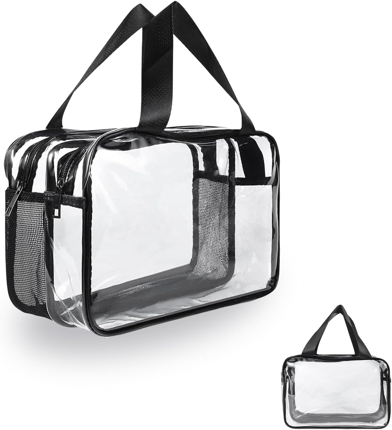 Clear Toiletry Bag & Makeup Organizer - Extra Large Travel Cosmetic with Double Zippers with Handles Waterproof Toiletries Bag for Women & Men (Transparent PVC)