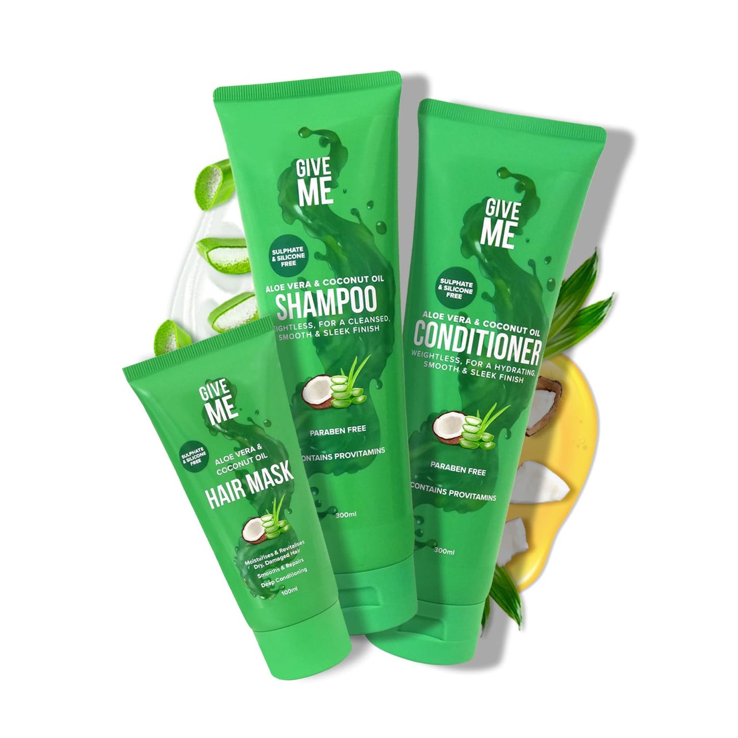 Give Me Cosmetics, Shampoo and Conditioner Sets, with Hair Mask, Aloe Vera & Coconut Oil, for Dry Damaged, Silicone, Sulphate & Paraben Free, Haircare Gift Set for Teenage Girls Women