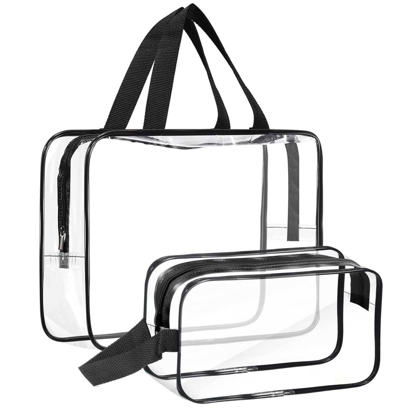 2 Pack Clear Wash Bag for Toiletries, Large/Small Clear Travel Toiletries Bag Thickened PVC Waterproof Makeup Bags with Handles Travel Wash Bags with Zippers for Women Girls Men