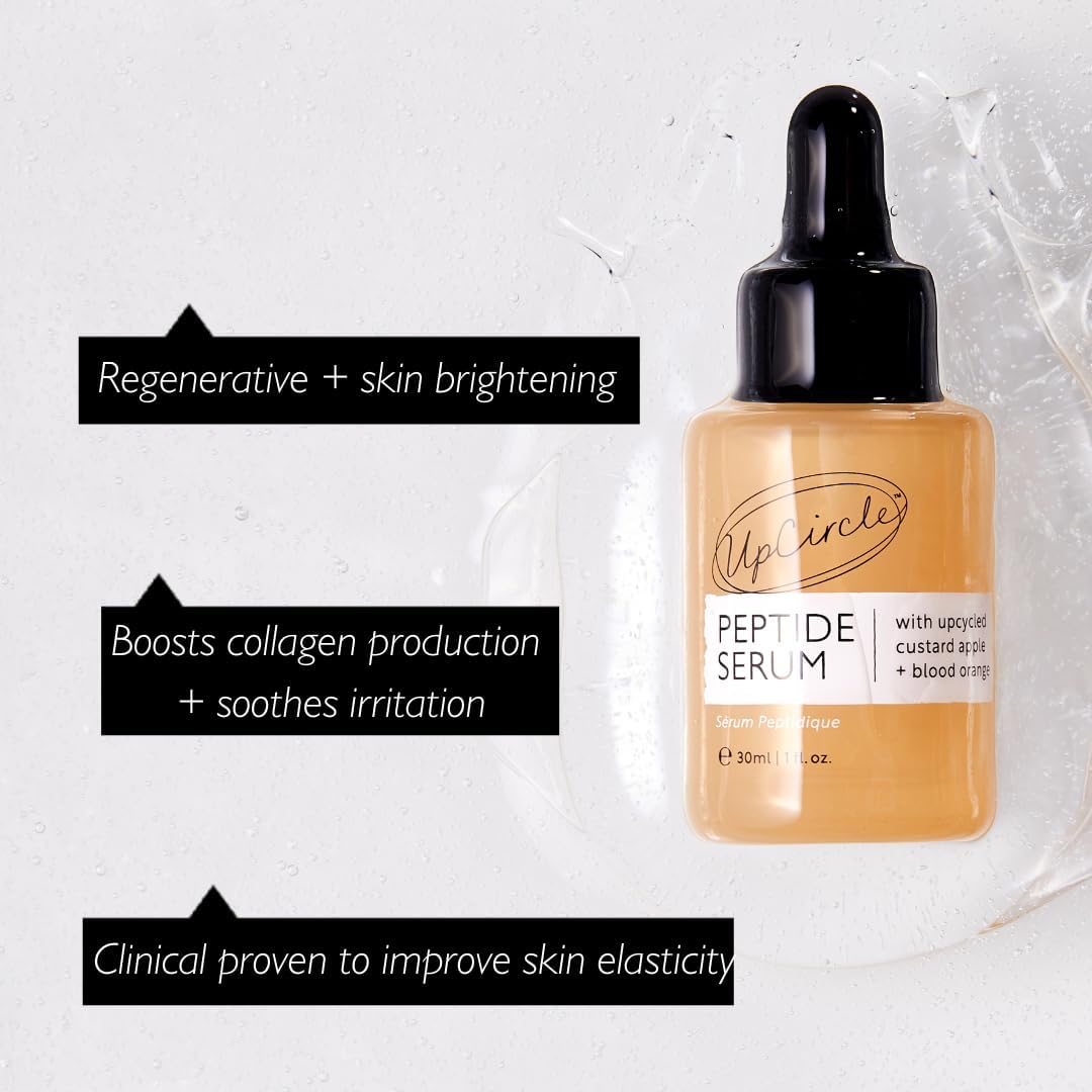 UpCircle Peptide Serum 30ml – Improves Skin Elasticity + Boosts Collagen – Custard Apple, Rich In Vitamin C + Blood Orange Brightens Skin - Vegan + Cruelty-Free