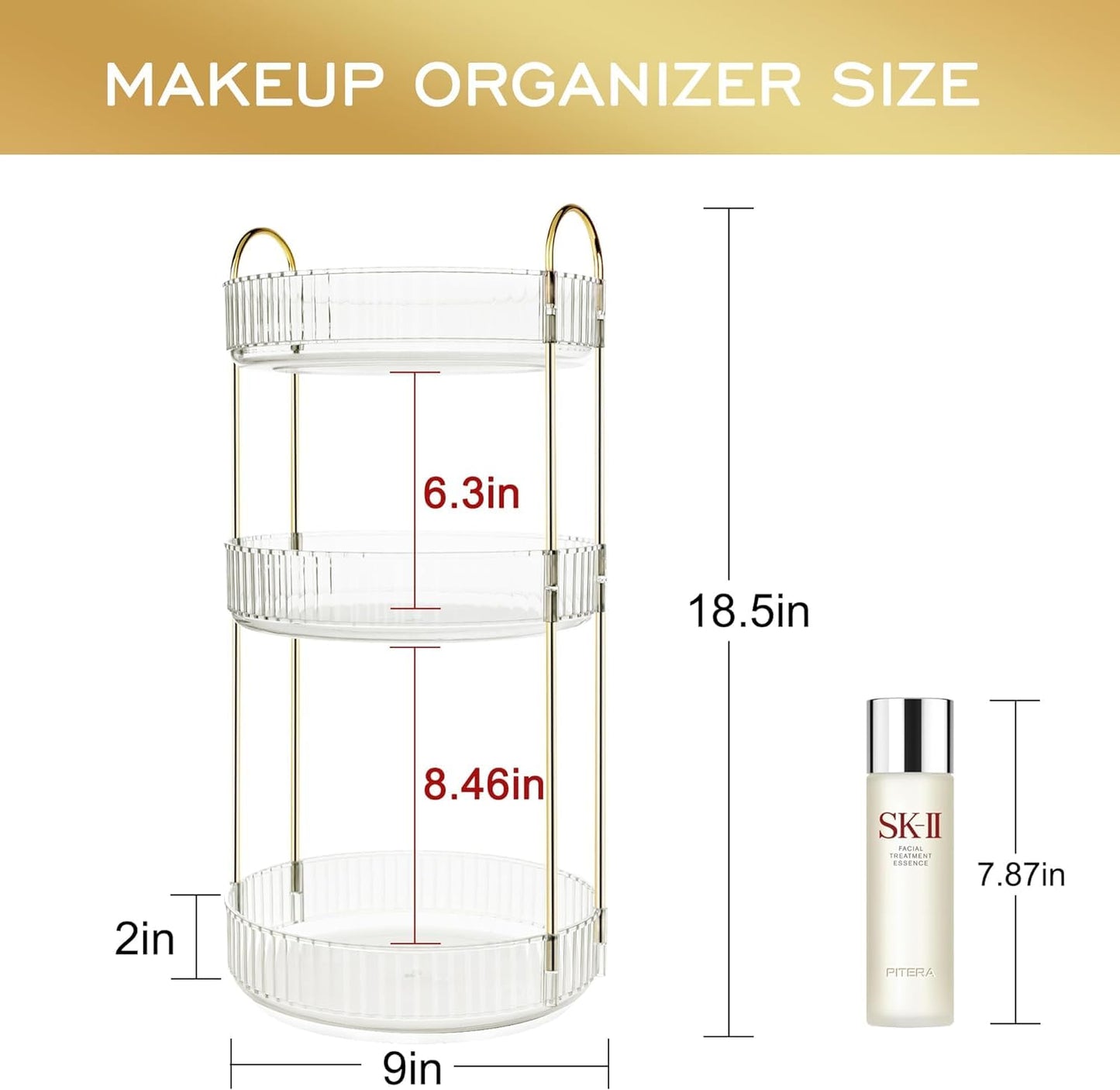 Rotating Makeup Organizer for Vanity, Large Skincare Make Up Storage Perfume Organizers for Bathroom Counter, Clear Cosmetic Lipstick Toiletry Dresser Organizer Spinning Holder