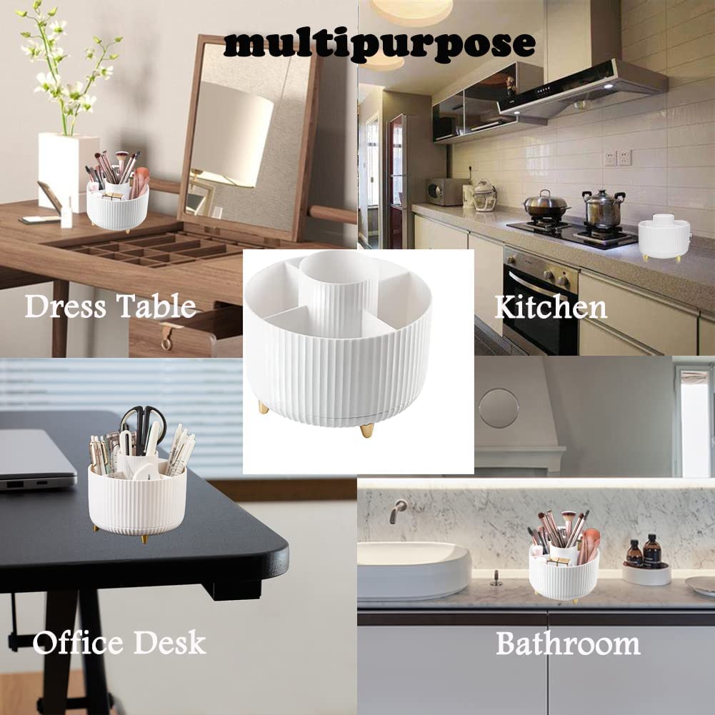 Rotating Makeup Brush Organizer Spinning Make up Brush Stand Holder 5 Slot Decorative Stationery Storage Boxes Cosmetics Display Organiser for Brushes Lipsticks Pencils Comb