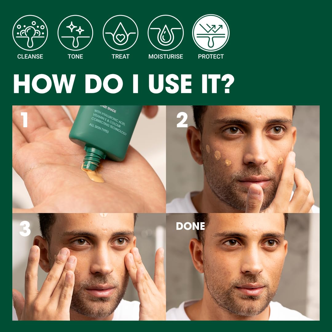 Shakeup Cosmetics Mens Tinted Moisturiser, Vegan Makeup for Men, Natural Coverage for Redness & Blemishes, 24hr Moisturisation with SPF, Easy Application, Bronze Shade, 50ml. Aka. LET'S FACE IT