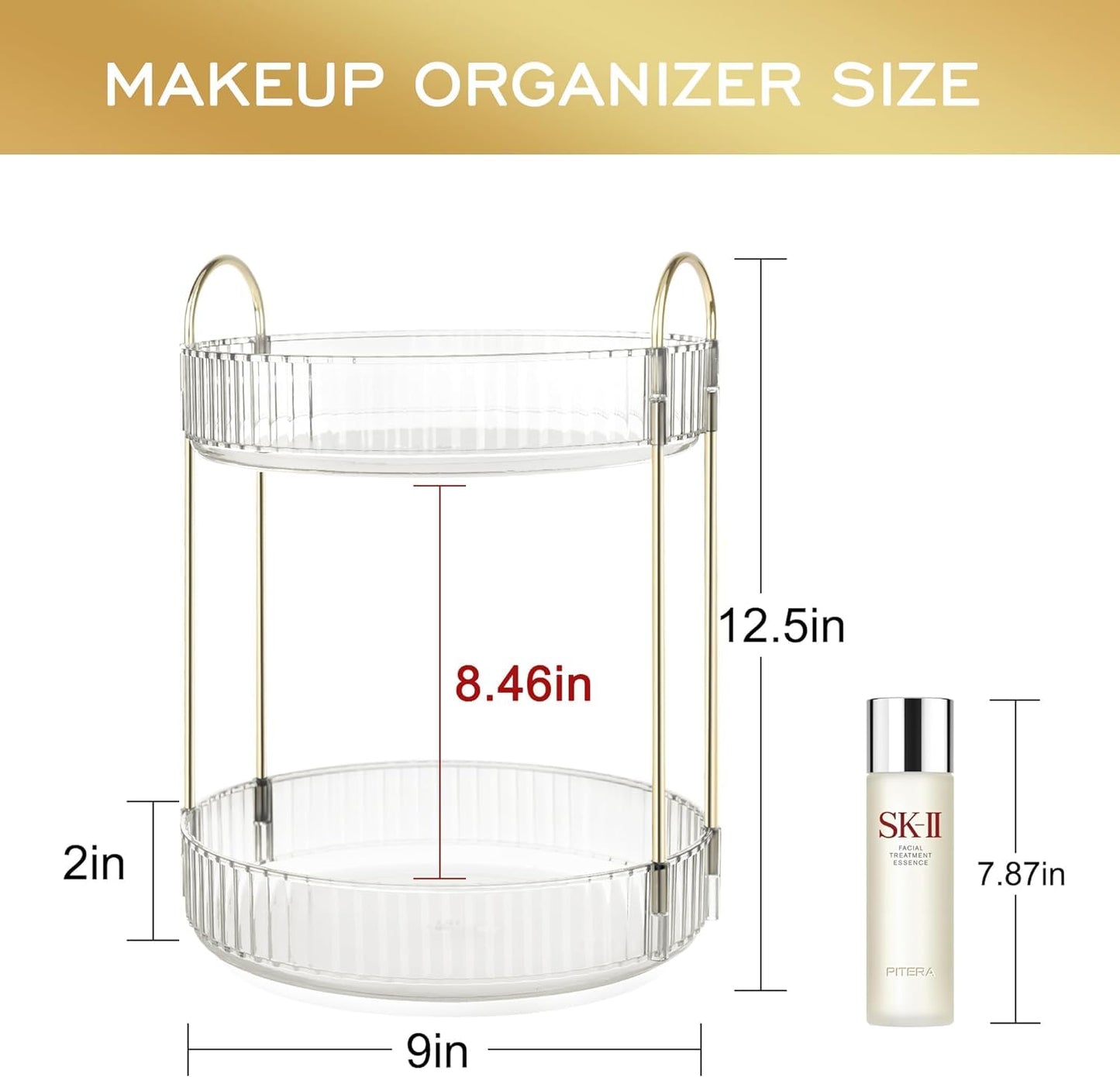 Rotating Makeup Organizer for Vanity, Large Skincare Make Up Storage Perfume Organizers for Bathroom Counter, Clear Cosmetic Lipstick Toiletry Dresser Organizer Spinning Holder
