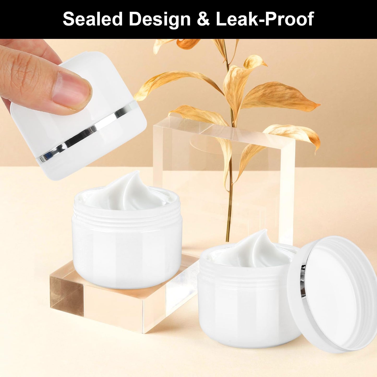 15 Pcs 50ml Cosmetic Sample Jars, Plastic Refillable Travel Pots, Cosmetic Pots with Lids, Travel Pots for Toiletries, with Spatulas, Labels and Pen for Makeup Beauty Nails