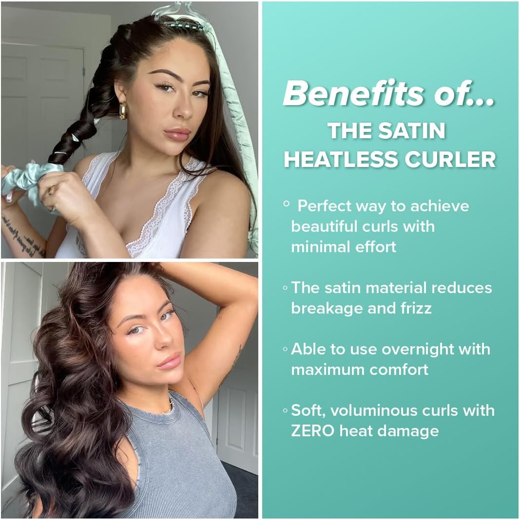 Give Me Cosmetics Heatless Curlers, Satin Hair Curler, No Heat Curls, Includes Scrunchies, Headband for Short & Long Hair, Claw Clip, Padded Blow Out Rod, Gifts for Teenagers Women