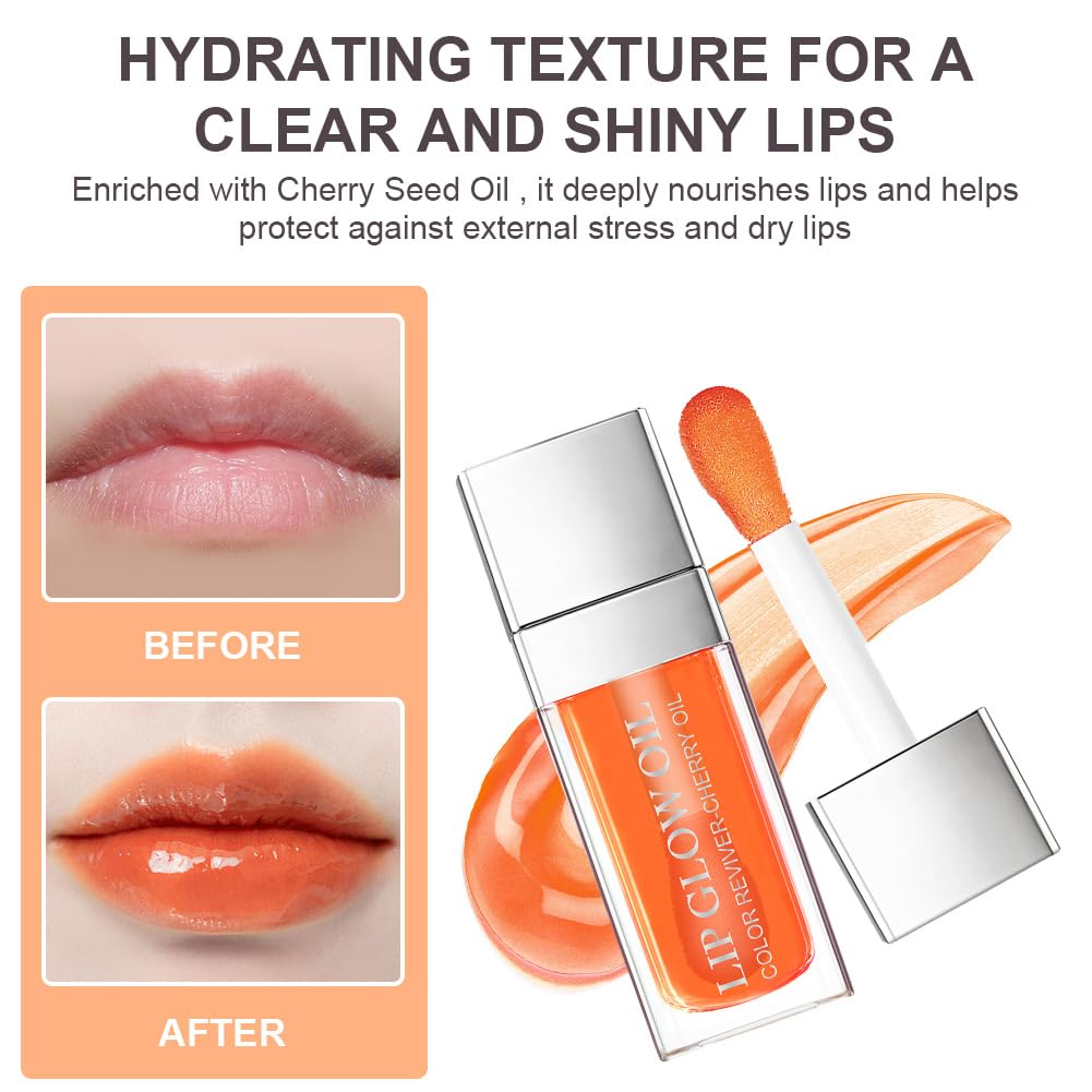 AOOWU Plumping Lip Oil Tinted, Moisturizing Lip Oil Long Lasting Nourishing Lip, Hydrating Lip Gloss Tint Lipstick for Women, Glitter Shine Liquid Lipstick, Lip Glaze Makeup Cosmetic