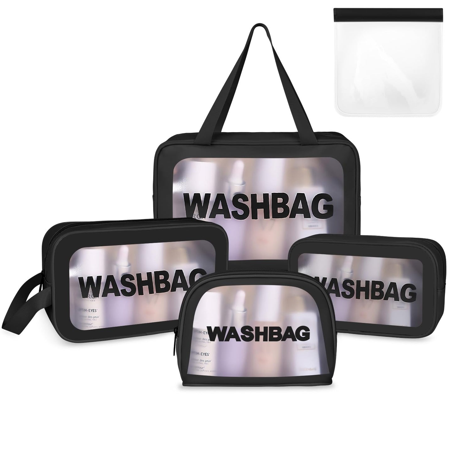 3PCS Clear Toiletry Bag, Wash Bag, Clear PU Makeup Bags, Waterproof Toiletry Travel Bags with Zipper Handle, Portable Airport Cosmetic B-ag for Travel Bathroom Men Women(Blue)