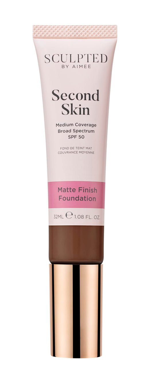 Second Skin Matte Liquid Face Foundation from Sculpted by Aimee - 32ml Buildable, Medium Coverage Foundation with Matte Finish, Hyaluronic Acid, Collagen Boosting Formula, SPF 50, (Fair 2.0)