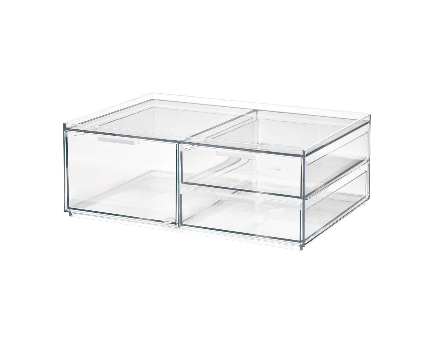 iDesign Storage Drawer from the Signature Series by Sarah Tanno, Rectangular PET Makeup Tray for Beauty Products, Cosmetic Organiser System, Clear/Matte White, 10.2 cm x 20.3 cm x 5 cm
