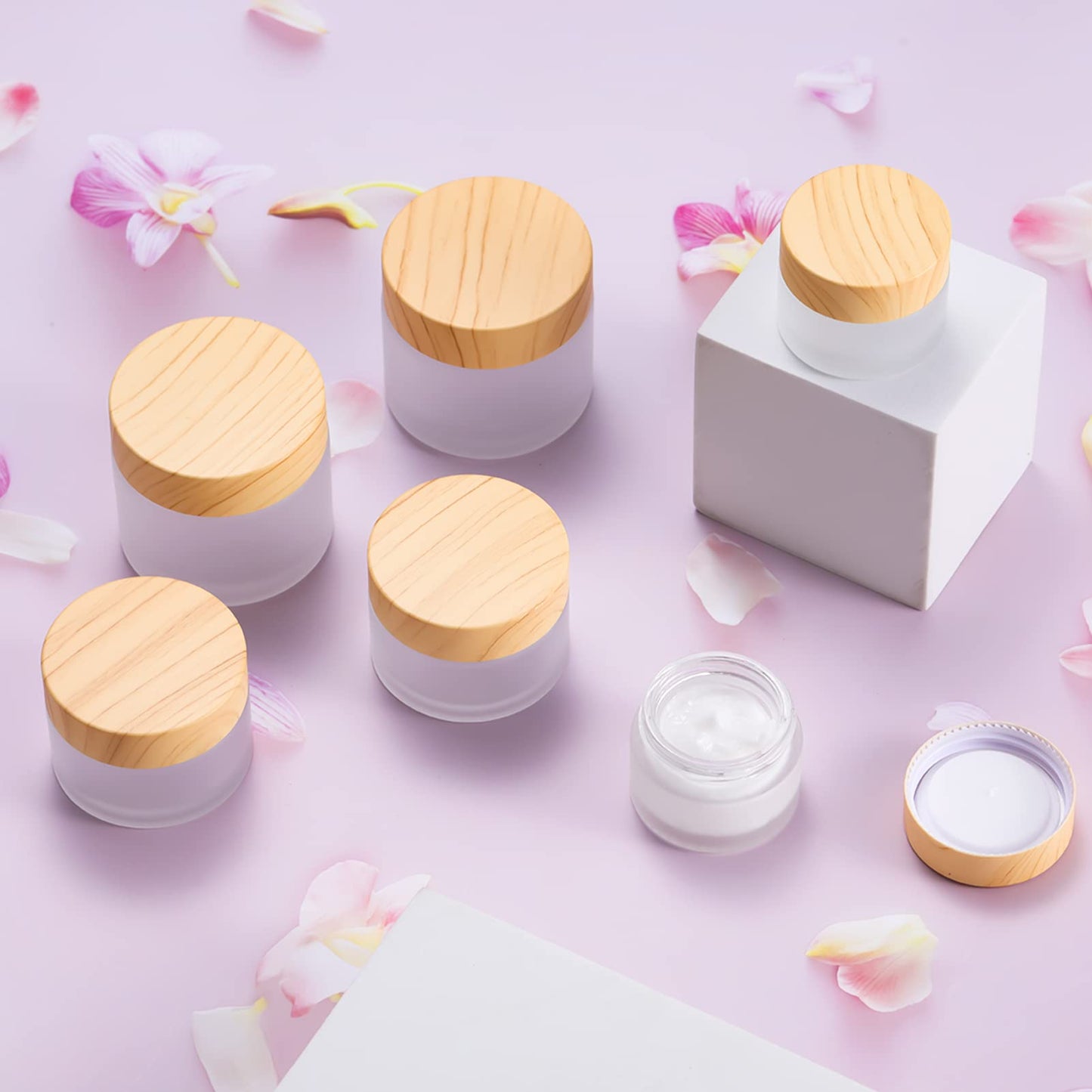 6 Pack Glass Jars,15ml Empty Frosted Refillable Sample Bottle Cosmetic Face Cream Jar Pot Bottle Container Holder Case with Screw Cap Lid and Liners