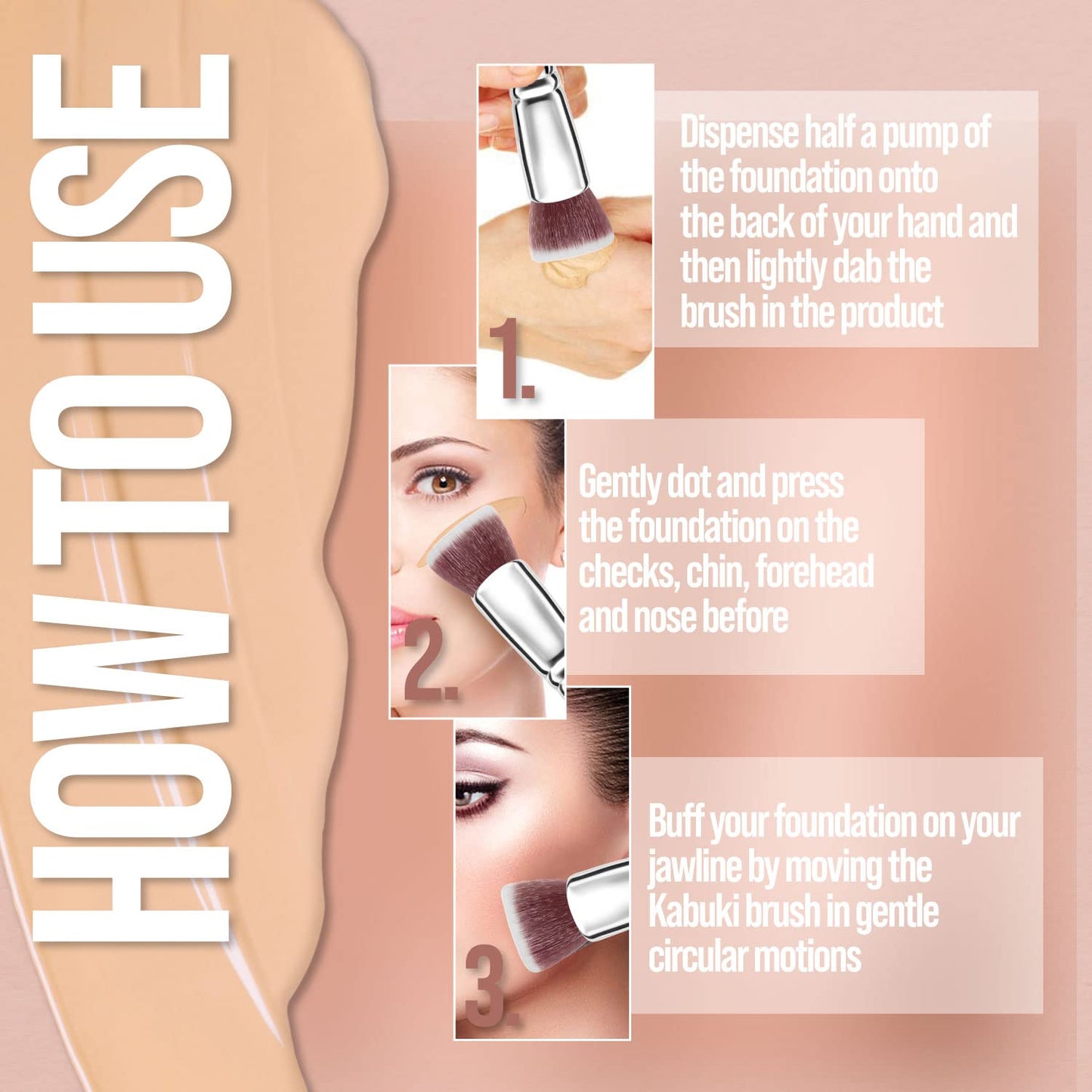 Make Up Brush Foundation Kabuki Flat Top - Perfect For Blending Liquid, Cream or Flawless Powder Cosmetics - Buffing, Stippling, Concealer - Premium Quality Synthetic Dense Bristles!