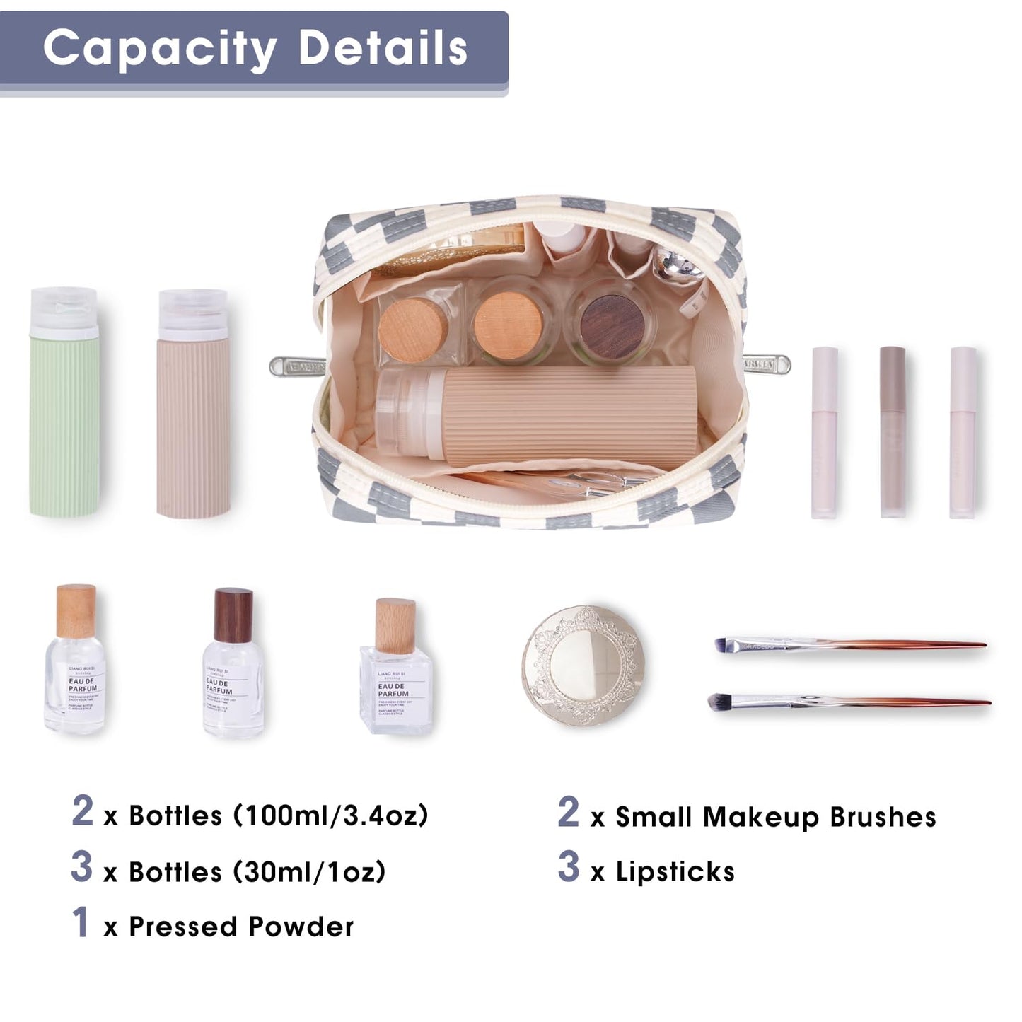 Large Makeup Bag Zipper Pouch Travel Cosmetic Organizer for Women (Mint Green Checkerboard, Large)