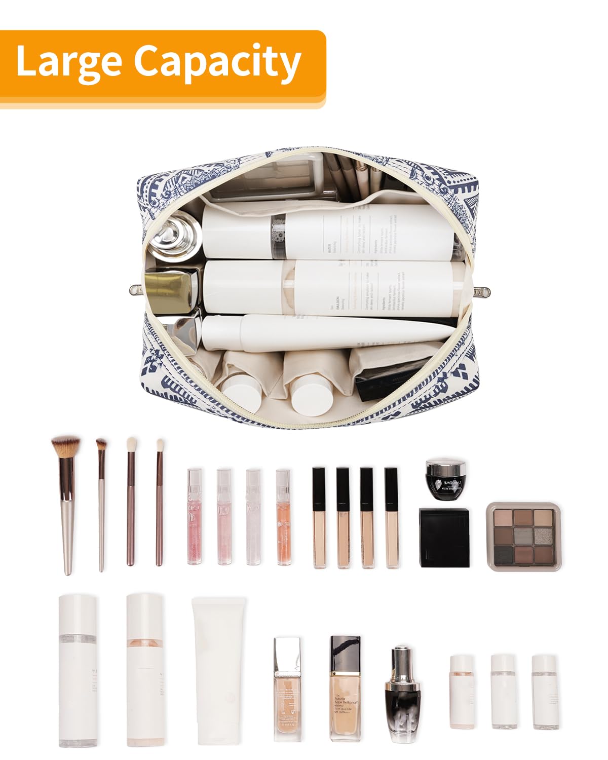 Large Makeup Bag Zipper Pouch Travel Cosmetic Organizer for Women (Mint Green Checkerboard, Large)