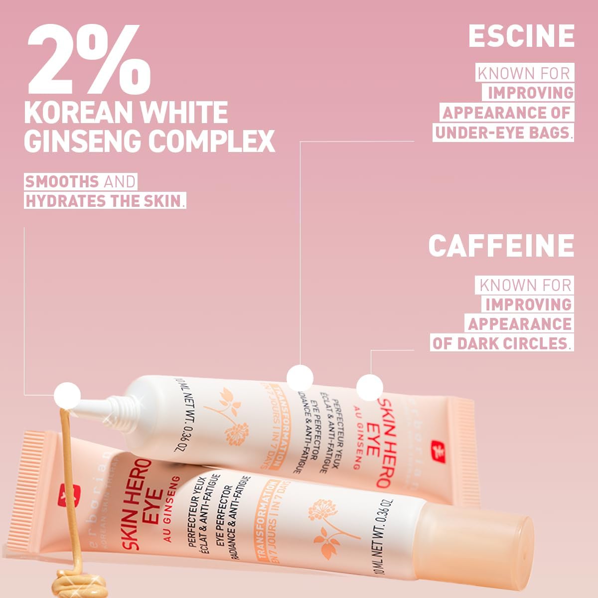 Erborian - Skin Hero Eye - Non-Tinted Eye Perfector + 7-Day Anti-Fatigue Dark Circle Revitalizing Treatment - Lightweight Texture - Korean Skincare - 10 ml