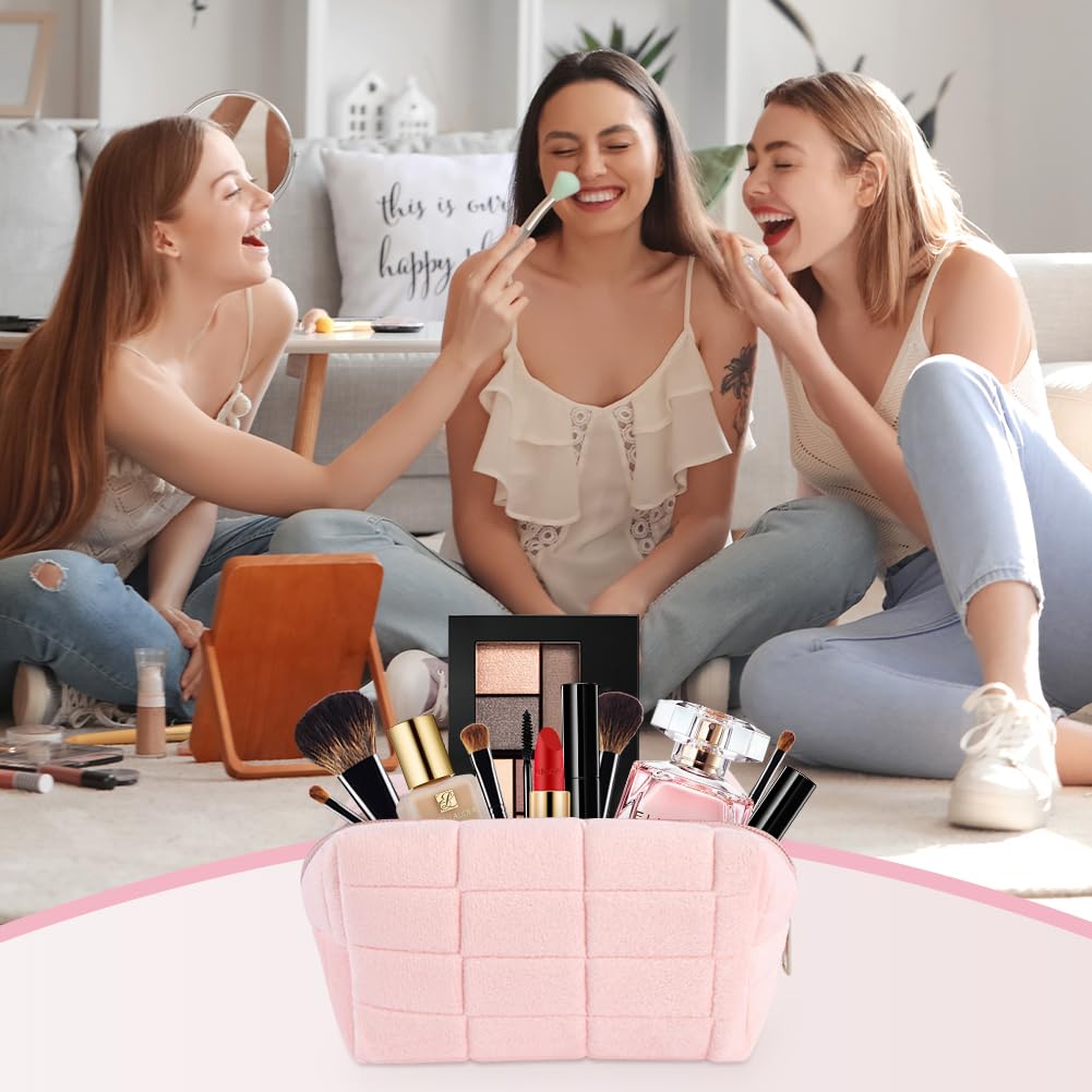 Aucuu Cotton Makeup Bag, Portable Travel Cosmetic Bag, Large Capacity Floral Toiletry Bags, Quilted Wash Bags Organizer for Women Girls