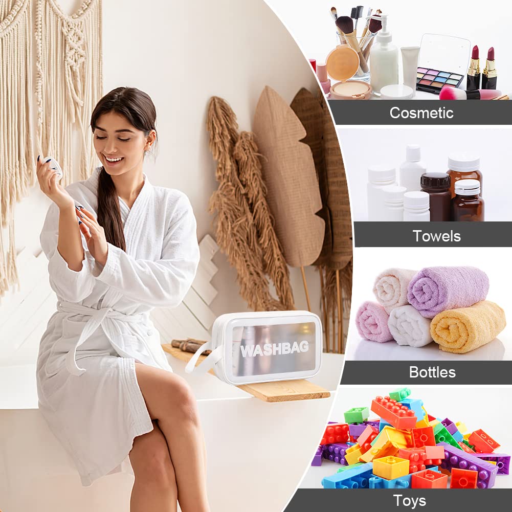 3PCS Clear Toiletry Bag, Wash Bag, Clear PU Makeup Bags, Waterproof Toiletry Travel Bags with Zipper Handle, Portable Airport Cosmetic B-ag for Travel Bathroom Men Women(Blue)