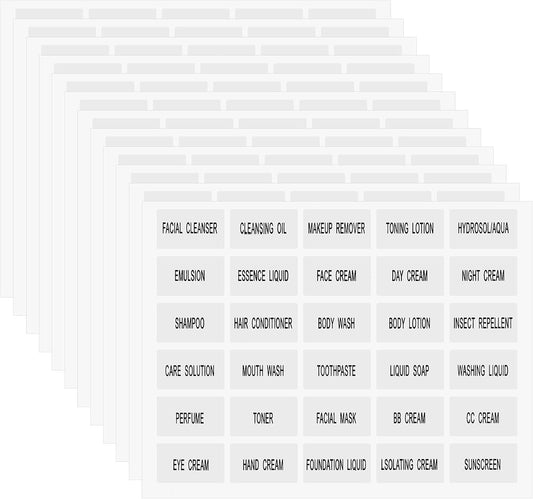 360Pcs Waterproof Labels for Travel Size Bottles, Self-Adhesive Cosmetic Jars Labels, Clear Bathroom Beauty Organization Removable Stickers for Refillable Bottles, Lotion Cream Body Wash Shampoo
