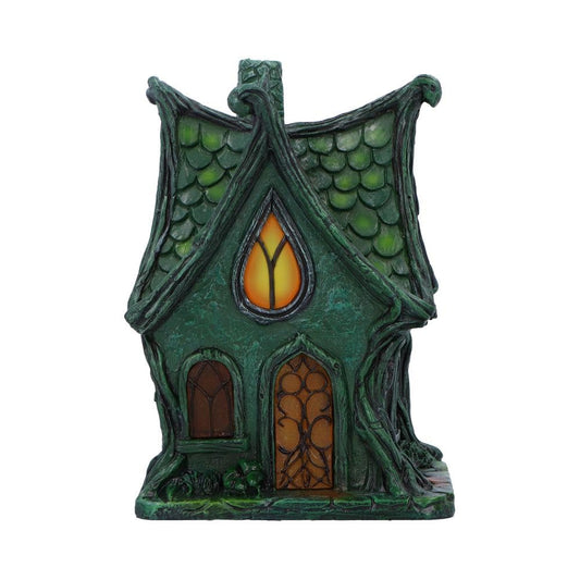 Nemesis Now Light-Up Fairy House – Forest Cottage Figurine with LED Windows Garden House Statue - Cottage Lighting Figurines for Home or Yard Decor - Evergreen Lodge